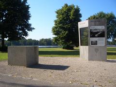 Foundation stone of Deutsches Stadion with engraved text and wreath