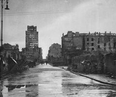 View of Ulica Świętokrzyska street in Warsaw looking west from Nowy Świat in 1945