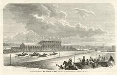 Hamburg horse race in 1860 original wood engraving