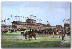 Horner Rennbahn horse racing track in Hamburg, 1888 with crowd and horses racing