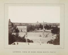 General view of Rome from Monte Pincio showing Piazza del Popolo with city skyline and obelisk in the foreground