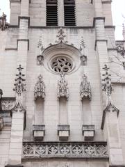 South bell tower facade detail of Saint-Nizier Church in Lyon