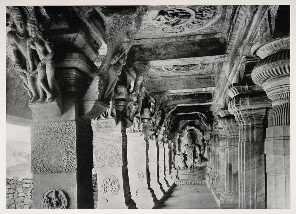 Seated Vishnu statue in Cave 3 at Badami, photogravure by Alfred Nawrath 1938