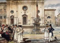 Piazza della Minerva in Rome during the 19th century with historic buildings and classical architecture