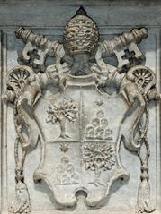 Coat of arms of Pope Alexander VII Chigi on Minerva's chick base in Piazza della Minerva Rome