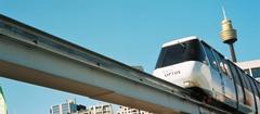 Sydney monorail passing near Centre Point tower