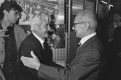 East German Premier Erich Honecker visiting Verzetsmuseum in Amsterdam on June 5, 1987