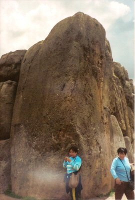 Large ancient stone block at Saqsaywaman archaeological site in Peru