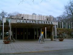 Entrance of Berwaldhallen concert hall on Dag Hammarskjölds väg in Östermalm, Stockholm
