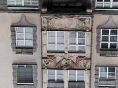 Detail of the bay window of Mayer'sche Hofkunstanstalt building at Seidlstr. 25 in Munich