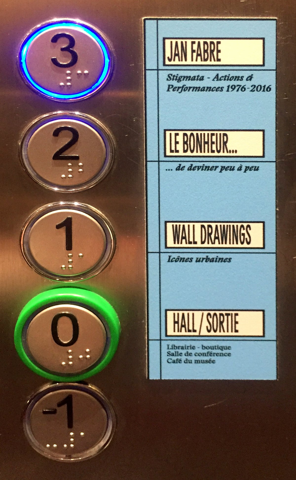 Elevator buttons at Mac Lyon during Jan Fabre exhibition