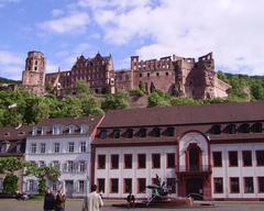 Academy of Sciences building and Heidelberg Castle surrounded by nature