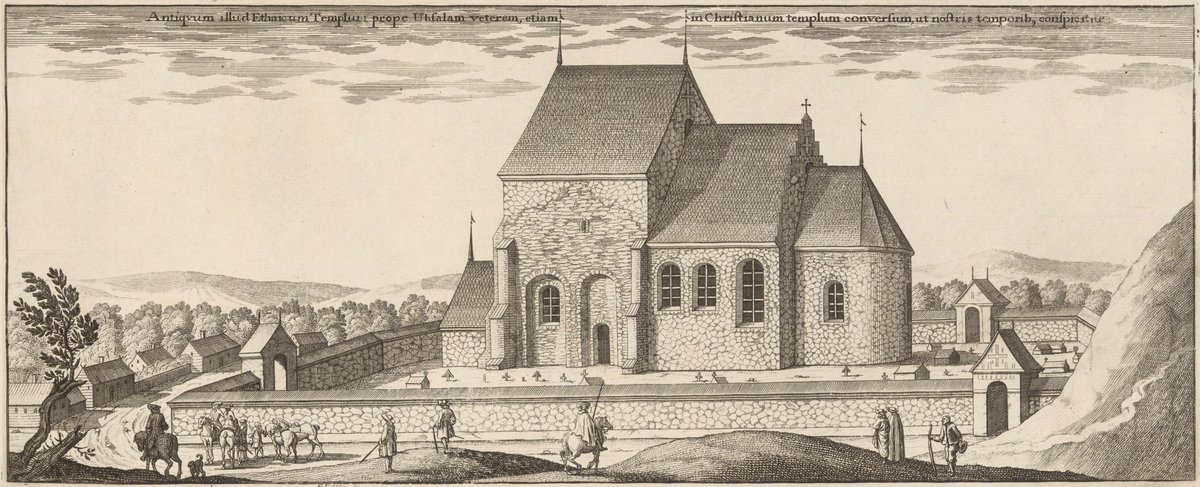 Engraving of the church at Gamla Uppsala from 1694