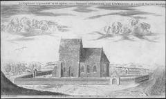 Old photograph of Gamla Uppsala Church from the 1600s showing its exterior