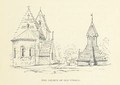 Historic Church of Old Uppsala surrounded by trees, circa 1885
