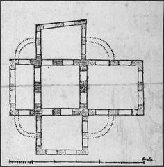 Architectural floor plan of an old church building from Monumenta Uplandica by Peringskiöld