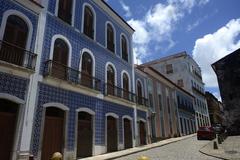 Street view of Rua da Estrela Historic District in São Luis, Maranhão, Brazil with colonial architecture
