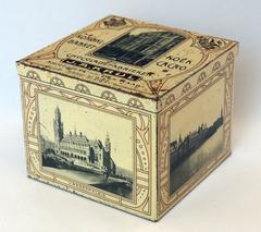 Vintage chocolate tin can labeled Chocolade Fabriek JA Krul