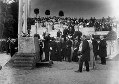 Laying the cornerstone of the Peace Palace by Mr. Henri Viotta with top hat in The Hague, 1907