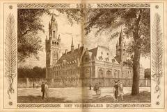 Illustrated double-page spread of the Peace Palace in The Hague, opening in 1913