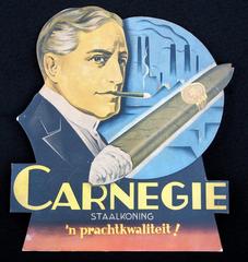 Cardboard advertising board for Carnegie cigars related to Het Vredespaleis in The Hague