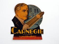 Vintage cardboard advertisement board for Carnegie cigars found near Het Vredespaleis in The Hague, Netherlands