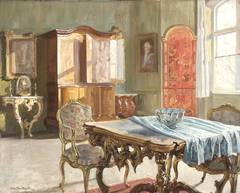 Bright interior of Kunstindustrimuseet with large windows and wooden furniture