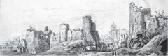 Demolition of city walls at Anderlecht gate in Brussels, historical drawing by François Antoine Bossuet