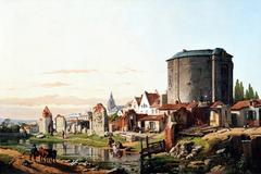 View of the remnants of the Brussels city walls between the Zenne River and Halle Gate