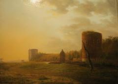 Anonymous oil painting of partially demolished city walls of Brussels with Wollendries Tower and Halle city gate