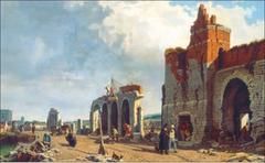 Painting of demolition of Brussels city walls between Anderlecht and Halle gates