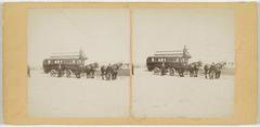 Historic horse-drawn tram omnibus of the Algemeene Nederlandsche Railway Maatschappij in Scheveningen Netherlands, circa 1865-1870