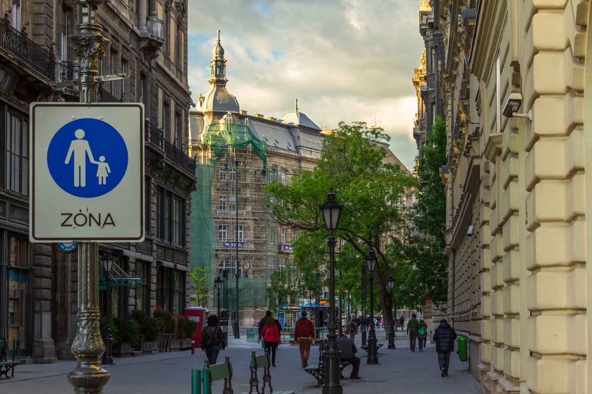 View of Duna Street and Ferenciek tere Square in Budapest, Hungary in May 2014