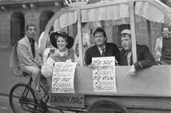 Royal family in the Golden Coach during Alternative Prinsjesdag on Dam Square, Amsterdam, 1984