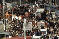Public servants mainly firefighters demonstrating against salary cuts at Dam Square in Amsterdam on November 5, 1983
