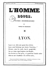 Satirical artwork titled L'Homme Rouge by Louis-Agathe Berthaud and Jean-Pierre Veyrat displayed at Musée Gadagne Lyon