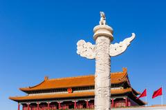 Tiananmen Square with statue in foreground
