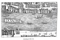 La Saône River separating ports in the old Lyon during the Renaissance