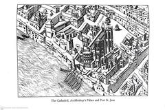 Old plan of Lyon during the Renaissance period showing cathedral and episcopal palace