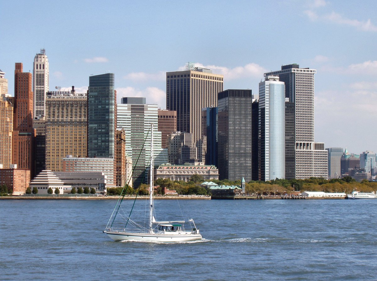 View of Upper New York Bay from New Jersey shore at Statue of Liberty park