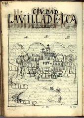 Historical illustration of the town of Ica in 1615 with vineyards and colonial buildings