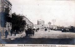 View of Aleksandrovskaia Embankment in Baku with a row of buildings along the waterfront