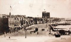 Seashore of Baku town in 1870 with Maiden Tower and old tramway