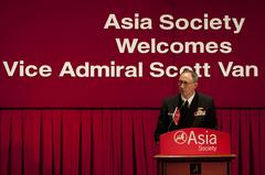 Vice Adm. Scott R. Van Buskirk addressing Asia Society forum in Hong Kong
