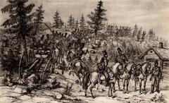 Swedish horse artillery maneuver in rugged terrain in the 1840s pen drawing