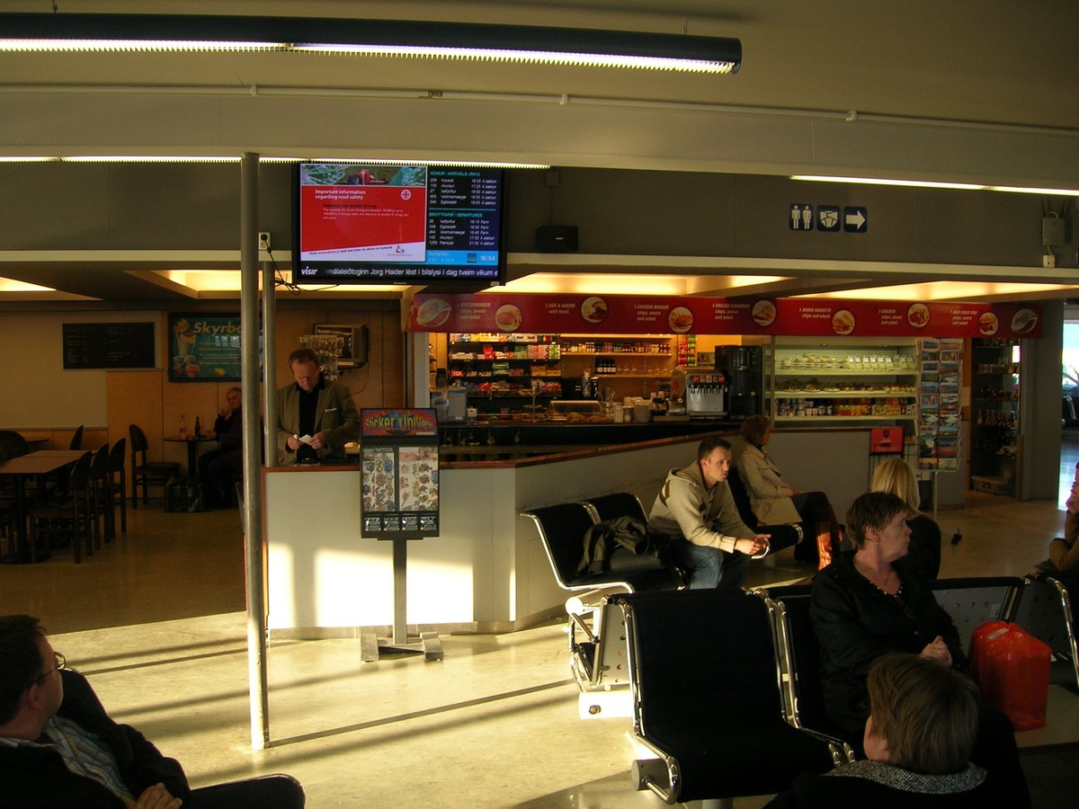 Café near gate 1 in terminal building at Reykjavík domestic airport Iceland
