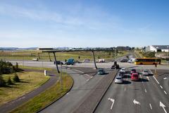 Reykjavík Airport runway with runway left in the background under cloudy sky