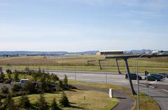 Reykjavík Airport runway with planes and terminal buildings