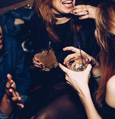 Closeup of colorful drinks at a club in the Meatpacking District, New York