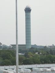 Noi Bai International Airport control tower taken from International Terminal on 13 December 2023